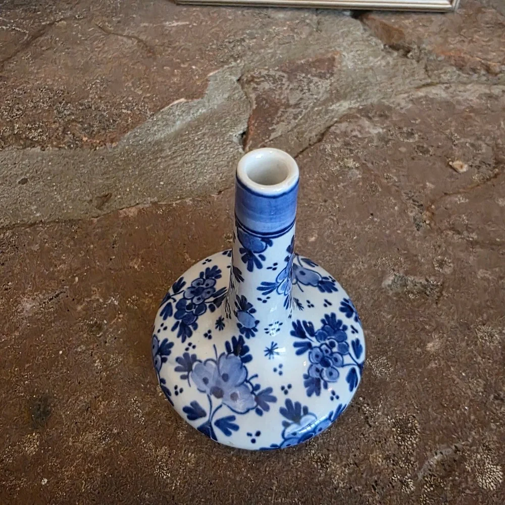 Delft Blue Hand Painted Tear bottle Floral Bud Vase Dutch Pottery 168 Blue White